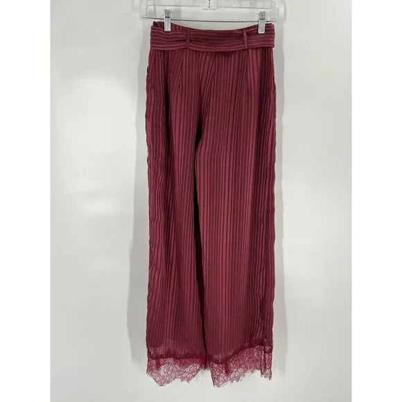 Tularosa Wide Leg Striped Lace Details Belt Sz XS High Rise - Picture 6 of 9